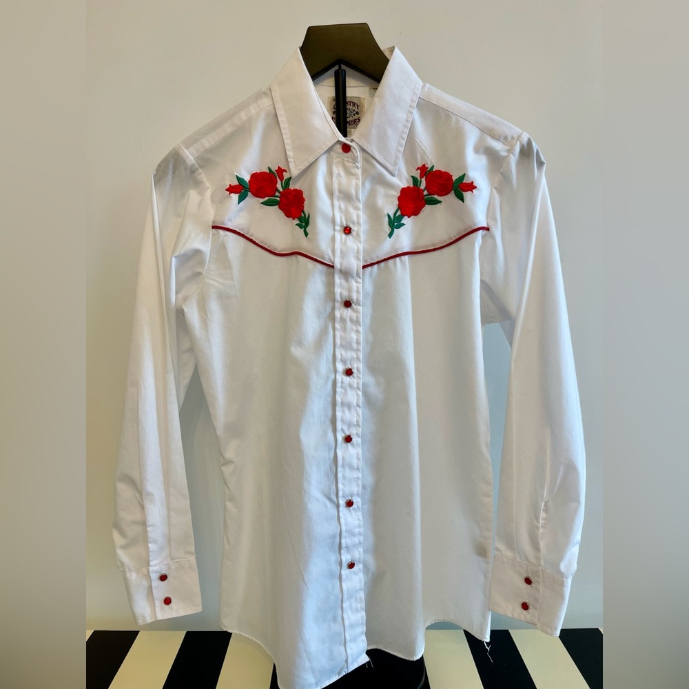 Ely Country Charmers Western Shirt with Red Floral Embroidery